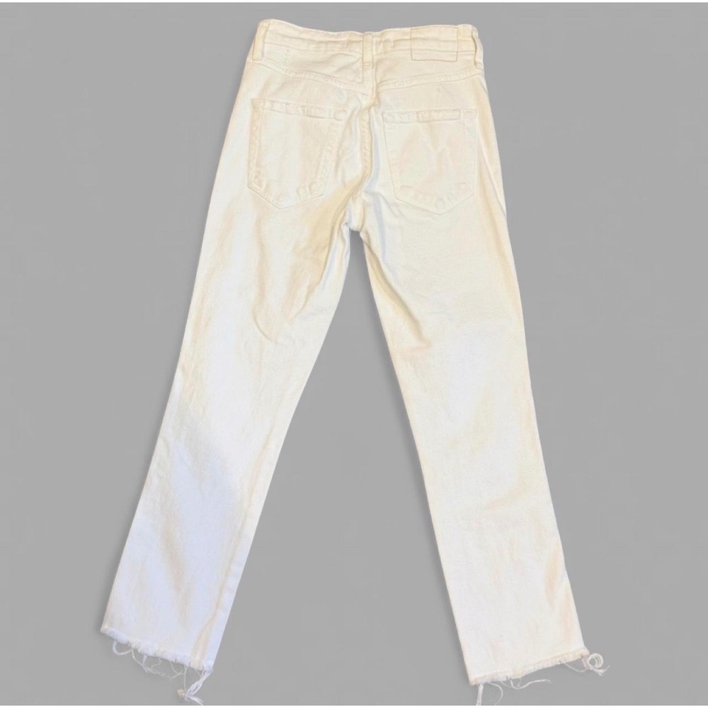 AMO Denim 2010s Sea Salt White Straight Crop Jeans Button Fly & Raw Hem Size 25 - Picture 4 of 13